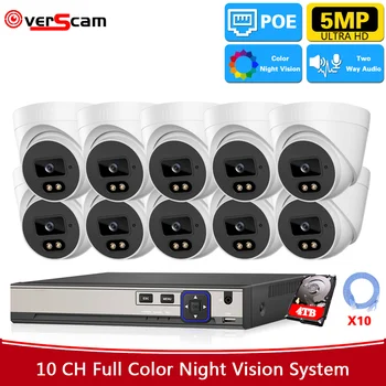 10CH 4K POE NVR Apsaugos Sistemos Spalvų Naktinio Matymo 5MP Patalpų Namuose, CCTV Dome Camer Vaizdo Stebėjimo Sistemos Komplektas P2P 2 Garso