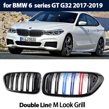 1 Pora Automobilių Blizgus Juodas Priekinis Bamperis Dvigubo 2 Virbas Inkstų Grotelės BMW 6 serijos GT 6GT G32 2018-2020 Automobilių Stilius