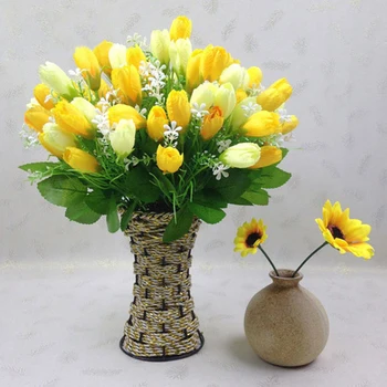 1 Puokštės 5 Šakėmis 15 Galvų Šilko Tulpių Dirbtinės Gėlės Su Žalia Lapų Vestuvės Valentino Dieną Namų Dekoro