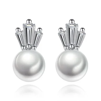 100% 925 sterlingas sidabro mados blizga crystal pearl stud auskarai moterims, didmeninė juvelyrikos gimtadienio dovana karšto pardavimo