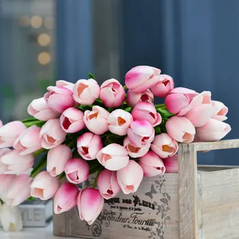 10vnt/daug Denisfen Dirbtinės Gėlės Nekilnojamojo Touch PU Tulpių Modeliavimas Gėlių, Vestuvių Namų Puošybai Susitarimą AFT2153