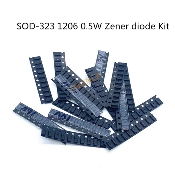150Pieces 15 vertybes Zener diodas rinkinys SOD-123 1206 SOD-323 0,5 W Zener diodas SMD paketo 15values*10vnt 3V 3.3 V 4.7 V 5.1 V 5.6 V 7.5 V