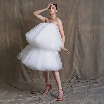 2020 Metų Vasaros Mados Balta Ruffles Pakopų Moterų Suknelės Nuo Peties, Kelio Tiulio Ilgio Suknelė Užsakymą Vestidos