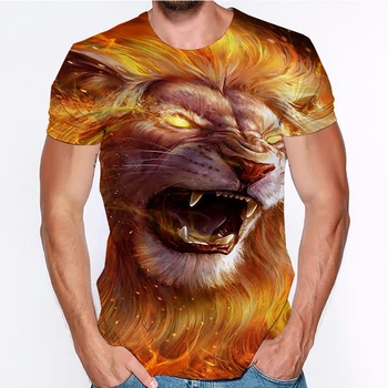 2021 Liūtas Marškinėliai Spalvotas Spausdinimas Vyrai Moterys Tee Viršūnes Mados Liūtas modelio O-kaklo Megztinis 3D T-shirt Marškinėlius Vasaros Camiseta