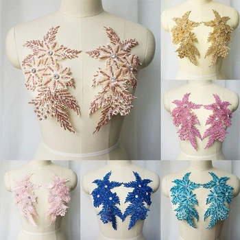 2vnt Cirkonio China Siuvinėjimo Nėrinių Aplikacijos 3D gėlių Siuvimo Nėrinių Pleistras 