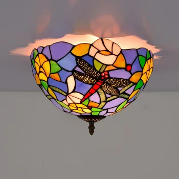 30cm Europos Kraštovaizdžio Dragonfly Tiffany Spalvoto Stiklo Prieškambario, Koridoriaus, Vonios kambarys Stiklo Lubų Lempa