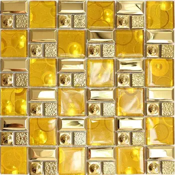 33 VNT. Geltonos spalvos Stiklo Mozaikos, Vonios Sienos Plytelių JMFGT109 Aukso, Nerūdijančio Plieno, Metalo, Stiklo, Virtuvės Backsplash Plytelės