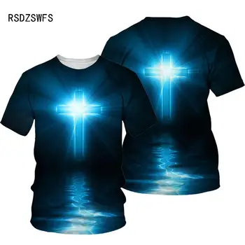 3D Kryžiaus Spausdinti Vyrų T-shirt Jėzus 2021 M. Vasarą, O Kaklas Trumpas Rankovės Tees Viršūnes Krikščionių Stiliaus Vyrų Drabužių Mados Atsitiktinis marškinėliai