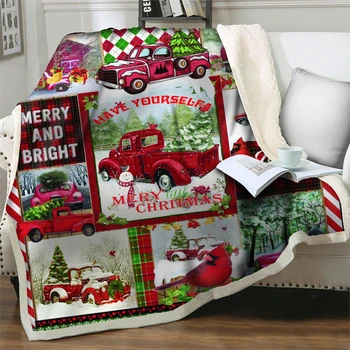 3D Puošnus Raudonas Automobilis Minkštas Flanelė Antklodės Lovos, Sofa-galima Skalbti Linksmų Kalėdų Vakarėlį Namų Dekoro Pliušinis Lovatiesės Mesti Antklodę