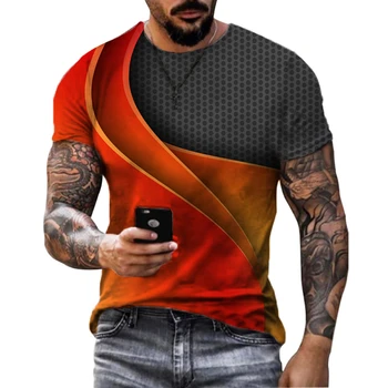 3D Vyrų Mozaikos Kreivė T-Shirt, Raudona Modelio Atsitiktinis Apvalios Kaklo Gatvės Hip-Hop Spausdinimo Stilius, Naujas Trumpas Rankovės Viršuje 2023 m. Vasaros