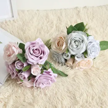 4 spalvų su 8 Galvučių Rose Dirbtinės Gėlės, vestuvių Puokštės, Vestuvių Dekoravimas Šilko Išaugo Padirbtų Gėlių Namų Dekoro