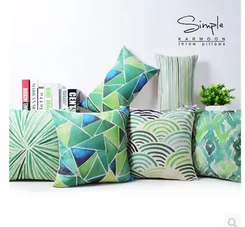 45x45cm Tropinių augalų žali lapai spausdinami pagalvėlė padengti žalia geometrinis pagalvės užvalkalą mesti pagalvę padengti ontton lino namai
