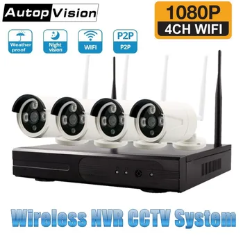 4CH WIFI NVR Rinkinys, Belaidžio ryšio VAIZDO kamerų Sistema 2.0 MP 1080P HD Lauko IP Kamera P2P Vaizdo Stebėjimo kamerų Sistema