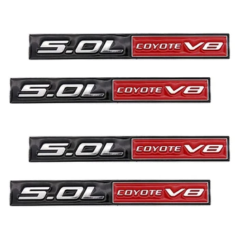 4PCS 5.0 L Coyote V8 Emblema Automobilio Šoninių Durų Sparnas Ženklelis, Lipdukas, Decal, Metalo, Tinka Ford Mustang GT F150