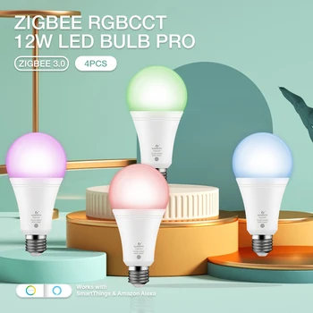 4PCS Zigbe 3.0 Gledopto RGB Spalva Keičiasi 12W LED Lempos Lemputė E27/E26 Pro Šviesumo Reguliavimas vidaus Apdaila, Gyvenamasis Kambarys