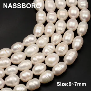 6-7mm Natūralios Baltos spalvos Gėlavandenių Perlų Karoliukus, 