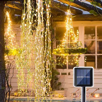 600 LED Saulės energija Varomas Krioklys Žiburiai Kalėdų Pasakos Šviesos Eilutę Saulės Vynuogių Filialas šviesos Medis Vestuves Lauko Dekoras