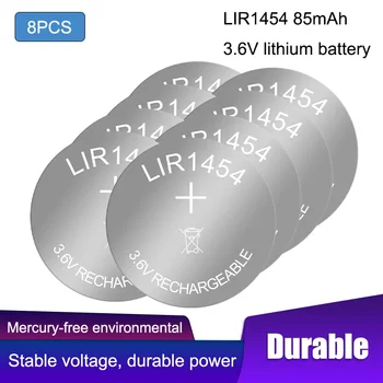8PCS LIR1454 85mAh Įkrovimo Mygtuką Baterijos 3.6 V 
