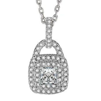 925 Sterlingas Sidabro Šviečia Diamond Užraktas Prabanga Pakabukas Karoliai Moterų Nuorodą Grandinės Karoliai Romantiška Bauda Papuošalai, Dovanos
