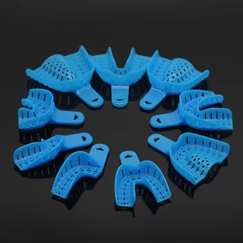 9Pcs/set Blue Plastiko Įspūdis, Padėklai dantų Protezų Priemonė Klinika Odontologas