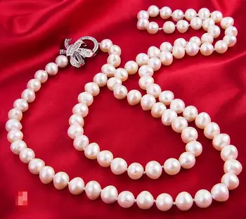 AAA 8-9mm natūralios Baltos spalvos perlų vėrinį 28inches
