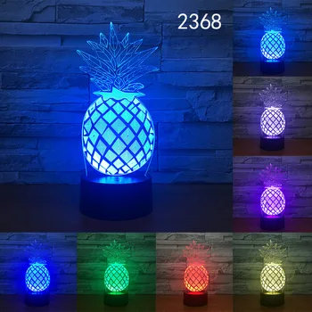 Ananasų 7 Spalvų 3D Stalo Lempos LED Akrilo Vision Stereo Naktiniai Holograma Dekoro Jutiklinį Jungiklį Šviesa Naktį Šviesos Dovana Vaikams
