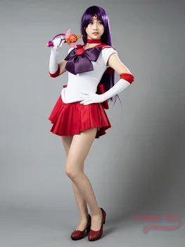 Anime Sailor Mars Rei Hino Cosplay Kostiumas Suknelė, Pirštinės Lankai Raudonos spalvos Kostiumas mp000570