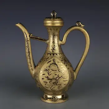 Antikvariniai MingDynasty(XuanDe) porceliano Paauksuota arbatinukas,drakonas,Rankomis dažyti amatų,#02,Surinkimo ir Puošmena,Nemokamas pristatymas