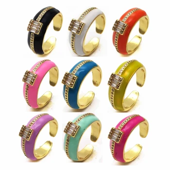 Atidarymo aukščio Kvadratinės cirkonis žiedas aplink Saldainiai spalvos žiedas Vario Lašelinę dažų spalva, Žiedai, žiedas, skirtas moterims, Šaliai, Papuošalai