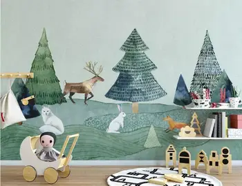 Bacal Užsakymą tapetai 3D Šiaurės minimalistinio ranka briedžių miško gyvūnų, vaikų kambario foną sienos popieriaus papel de parede