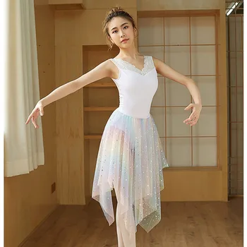 Baleto Suknelė Suaugusių Moterų Gimnastikos Suknelė Šokių Naudotis Suknelė Nereguliarus Ilgo Ir Trumpo Akies Fantazijos China Sijonas