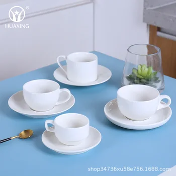 Baltas kavos puodelis ir lėkštelė nustatyti kūrybinės keramikos vandens puodelis su rankena 