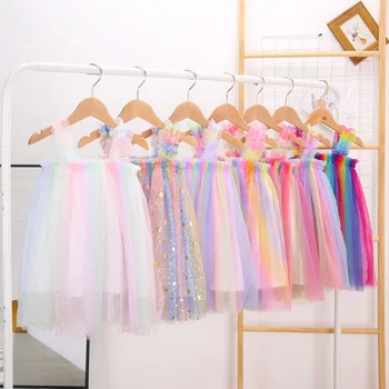 Bamblys Baby Girl Tutu Baleto Suknelė Vaikai 2021 Spalvinga Mini Suknelės Princesė Diržas Rankovių Tinklinio Kamuolys Suknelė Šalis Tiulio Drabužiai