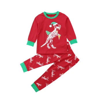 Bamblys Vaikas, Kūdikis, Mergaitė, Berniukas Kalėdų Pica Dinozaurų Viršuje Kelnės Apranga Pižama, Dydis 0-6Y