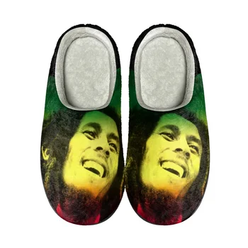 Bob Marley Reggae Rasta Dainininkės Namuose Medvilnės Užsakymą Šlepetės Mens Moteriški Sandalai Pliušinis Atsitiktinis Išlaikyti Šiltas Batai Šilumos Šlepetė