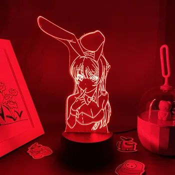 Bunny Mergina vyresnysis Waifu Mai Sakurajima Anime Pav Led Iliuzija Naktį Žibintai Kietas Dovana Draugui Lavos Lempa Manga Miegamojo Puošimas