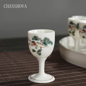 CHANSHOVA 25ml Kinijos Retro Stiliaus Rankų darbo Apvalus Keramikos Vyno taurė Aukštos Kojų Mažų Porceliano Vyno Taurė Gėrimo Indai H012