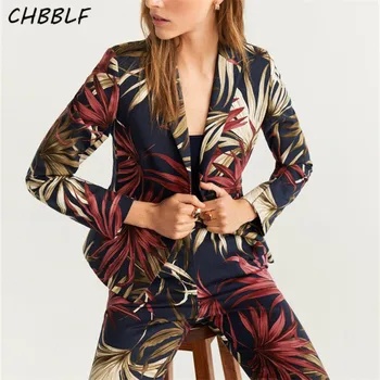 CHBBLF moterims, stilingas gėlių modelio švarkas kišenės ilgomis rankovėmis office nešioti paltą moteris atsitiktinis outwear viršūnes mujer XDL2293
