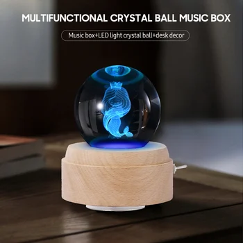 Crystal Music Box Sukasi LED Šviesos Projekcija Crystal Ball Music Box Gimtadienio Dovana Valentino Dienos Dovanos Draugui Mermaid Stiliaus