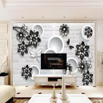 Dekoratyvinės tapetų serija Juodos ir baltos klasikinį meilės, gėlių papuošalai fono sienos