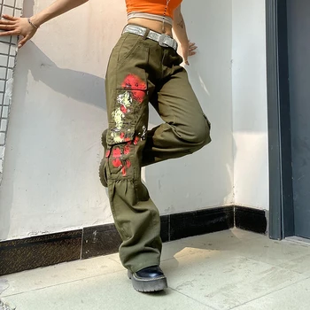 Derliaus 90-ųjų Stiliaus Krovinių Kelnės Y2K Kietas Mažas Juosmens Džinsinio Mados Streetwear Džinsai Minkšti Grunge Moterų Tiesūs Džinsai Naujas
