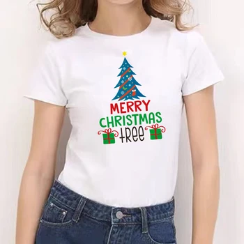Drabužius Naujo Stiliaus Balta Tees Moterų Basic New 2022 Linksmų Kalėdų Spausdinami O-Kaklo T-shirt Reguliariai Moterų trumpomis Rankovėmis Tee