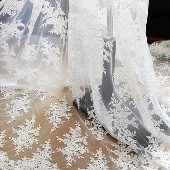 Dramblio kaulo vestuvės nėrinių audinys su blizgančiais blizga! Siuvinėjimo tiulio tinklelio su nėrinių cording Corded nėrinių vestuvių suknelė suknelės nėriniai