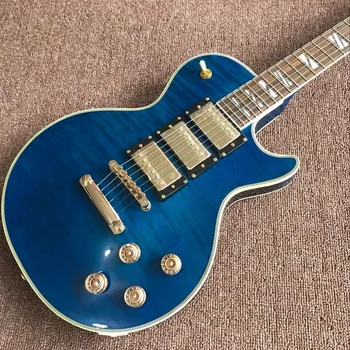 du kartus Tigras Liepsna mėlynos spalvų standartas užsakymą elektrinė gitara Aukso aparatūros guitarra 3 paėmimas