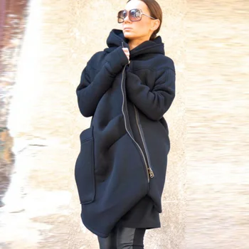 Elegantiškas Nereguliarus Hoodie Palaidinukė Žiemos Moterų Atsitiktinis Ilgomis Rankovėmis Prarasti Outwear Paltai 2022 M. Rudens Mados Užtrauktukas Kietas Striukės