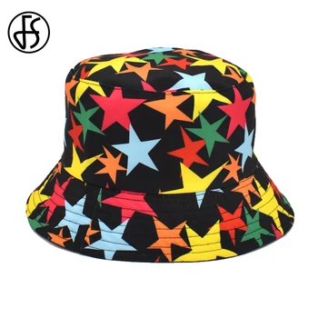 FS Juodos Raudonos penkiakampės Žvaigždės Spausdinti Žvejys Skrybėlės Streetwear Hip-Hop Kepurės Mados Kibiro Kepurę Moterims, Vyrams Vasaros Saulės Pavėsyje, Bob
