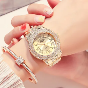 G&D Auksą Moterų Laikrodžiai Prabangos Ponios, Apyrankės Žiūrėti Cirkonio Juosta Mados Kvarciniai Laikrodžiai Romėnų Stiliaus Reloj Mujer Laikrodis
