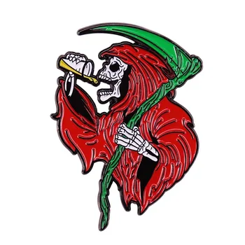 geriamojo Grim Reaper Pin Raudona skraiste Mirties sagė kaukolės skeletas Kalėdų Leidimas ženklelis