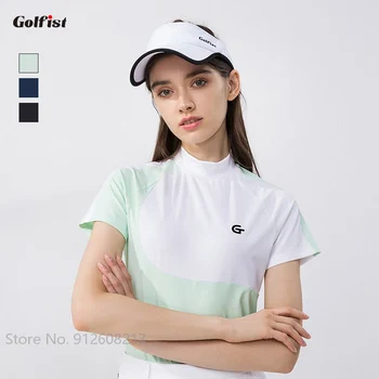 Golfist Moterų Trumpas Rankovėmis marškinėliai Vasarą Greitai Sausas Golfo Marškinėliai Lady Plonas Elastingas Sporto Viršūnės Kvėpuojantis Stovėti Apykaklės, Siuvimas