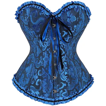 Gotikos Overbust Korsetas Bustier Žakardo Gėlių Plius Dydžio Mėlyna Corselet Outwear Lieknėjimą Juosmens Shaper Rožinė Ruda Žuvis Be Kaulų Korse